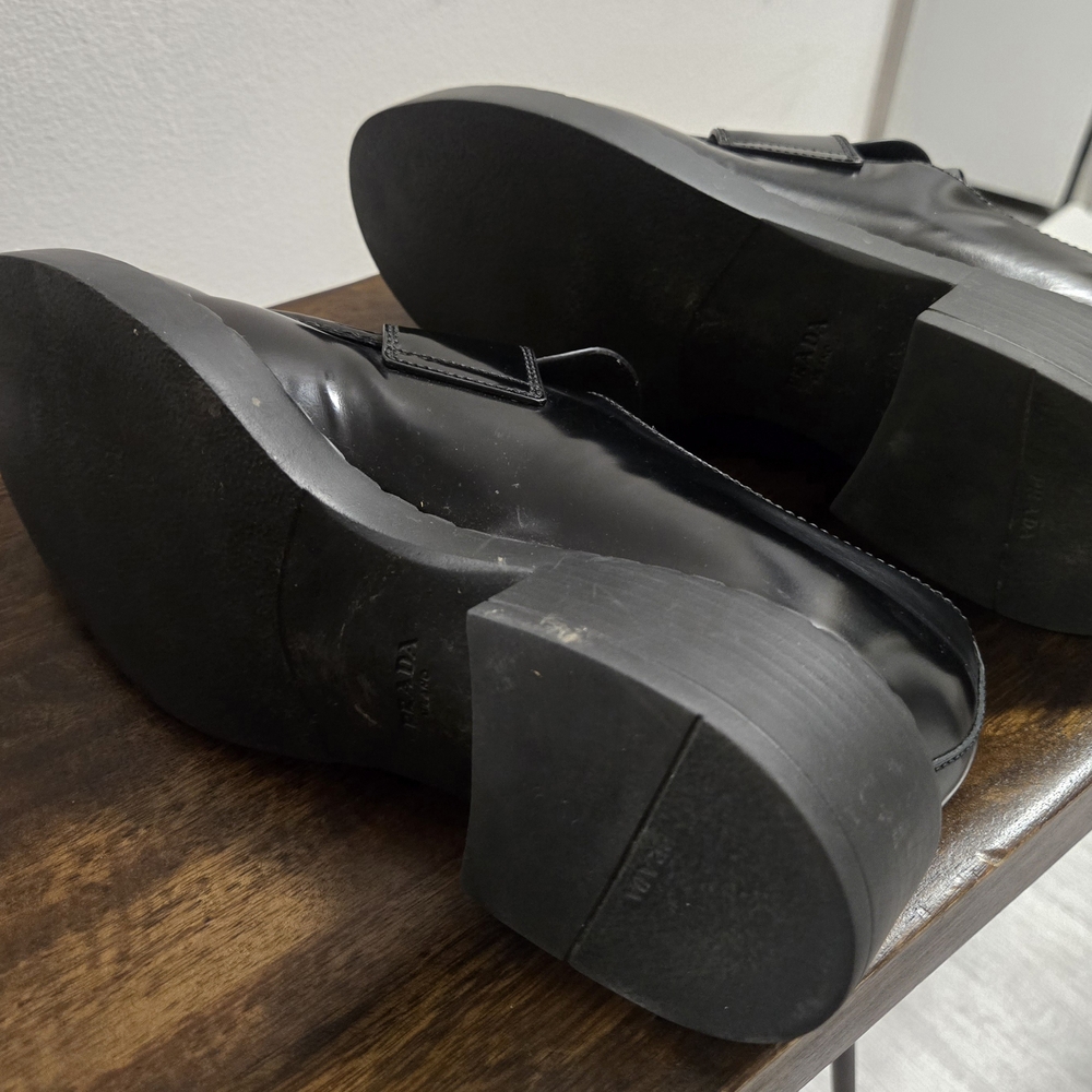 Prada Black Spazzolato Leather Slip-On Loafers - Picture 5 of 11